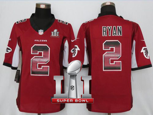 Falcons 2 Matt Ryan Red Team Color Super Bowl LI 51 Men Stitched NFL Limited Strobe Jersey