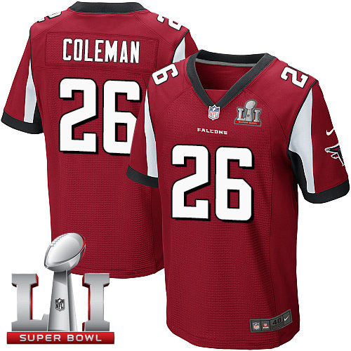 Falcons 26 Tevin Coleman Red Team Color Super Bowl LI 51 Men Stitched NFL Elite Jersey