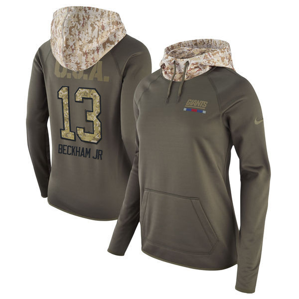 Giants 13 Odell Beckham Jr. Olive Women Salute To Service Pullover Hoodie