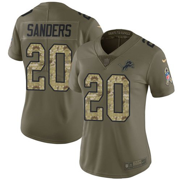 Lions 20 Barry Sanders Olive Camo Women Salute To Service Limited Jersey
