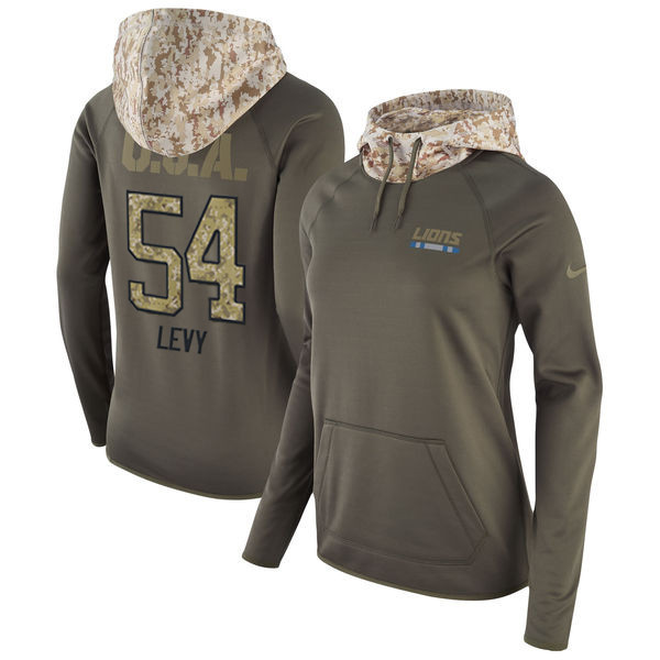 Lions 54 DeAndre Levy Olive Women Salute To Service Pullover Hoodie