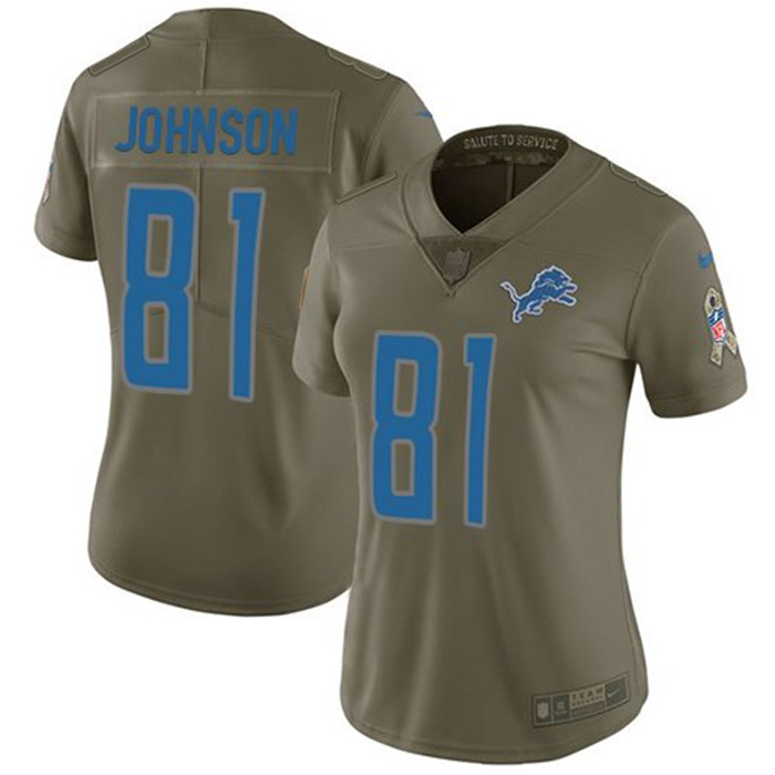 Lions 81 Calvin Johnson Olive Women Salute To Service Limited Jersey