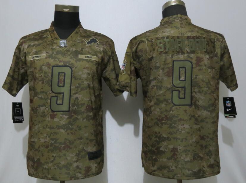 Lions 9 Matthew Stafford Camo Women Salute To Service Limited Jersey