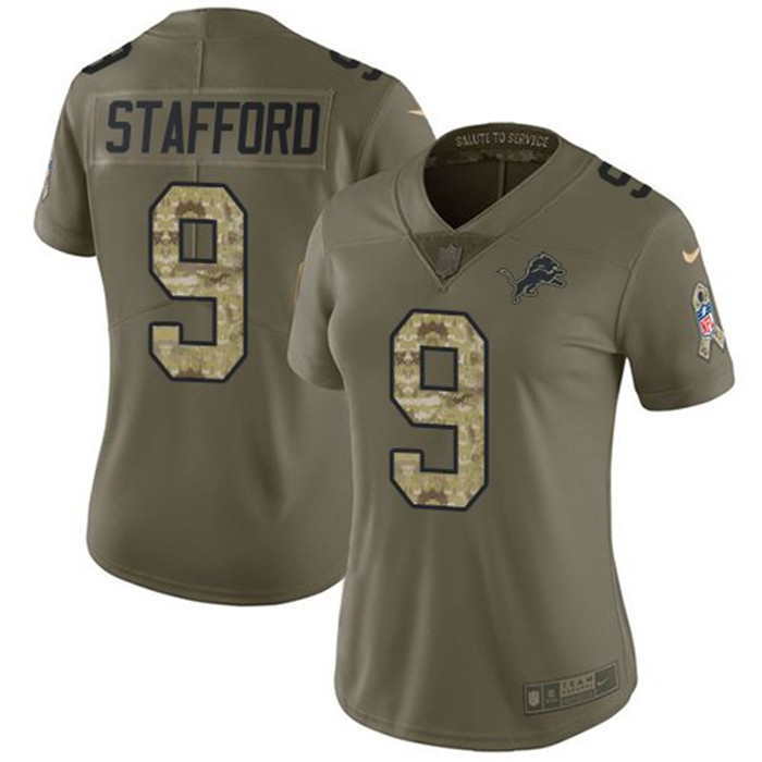 Lions 9 Matthew Stafford Olive Camo Women Salute To Service Limited Jersey