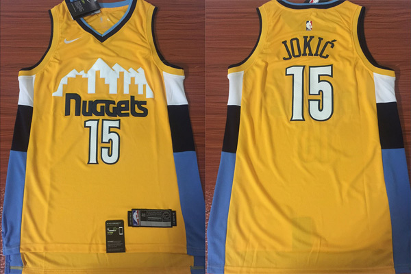 NBA Denver Nuggets #15 Nikola Jokic Jersey 2017 18 New Season Yellow Jersey