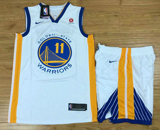 NBA Golden State Warriors #11 Klay Thompson White 2017 2018 Swingman Rakuten Stitched NBA Jersey With Shorts