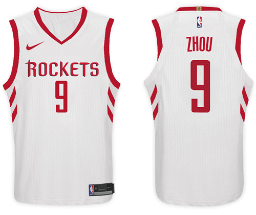 NBA Houston Rockets #9 Zhou Qi Jersey 2017 18 New Season White Jersey