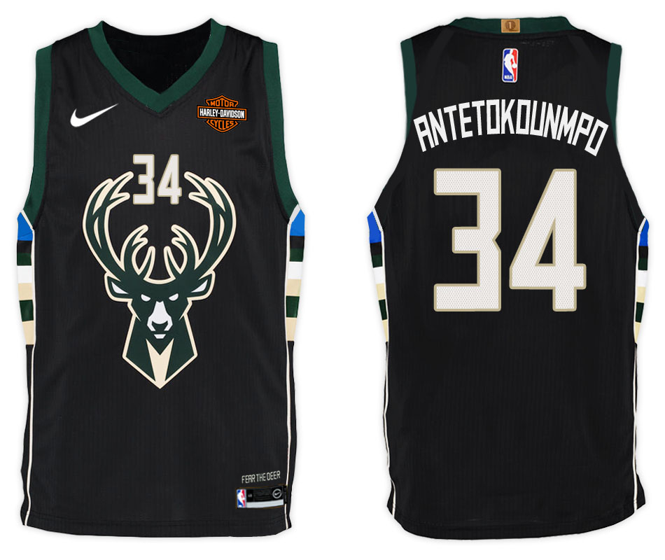  NBA Milwaukee Bucks #34 Giannis Antetokounmpo Jersey 2017 18 New Season Black Jersey