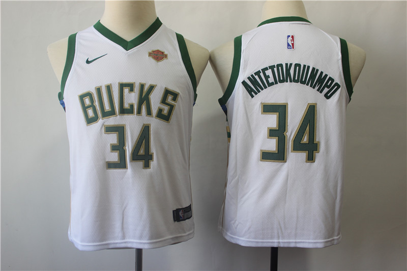 NBA Milwaukee Bucks #34 Giannis Antetokounmpo Youth Jersey New Season White Jersey