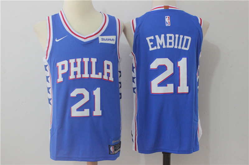 NBA Philadelphia 76ers #21 Joel Embiid Jersey 2017 18 New Season Blue Jersey