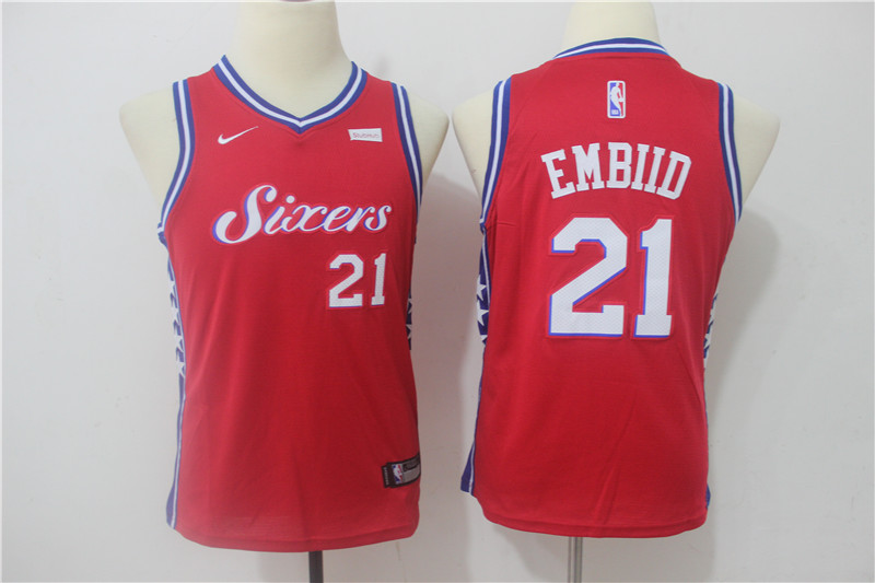 NBA Philadelphia 76ers #21 Joel Embiid Youth Jersey 2017 18 New Season Red Jersey