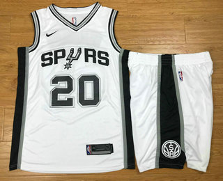 NBA San Antonio Spurs #20 Manu Ginobili White 2017 2018 Swingman Stitched NBA Jersey With Shorts
