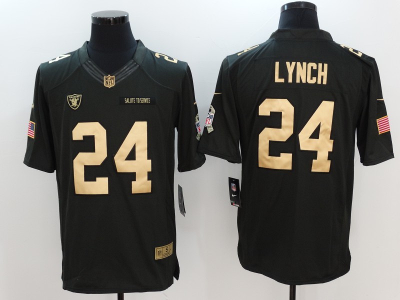 Oakland Raiders 24 Marshawn Lynch Black Men Stitched NFL Limited Gold Salute To Service Jersey