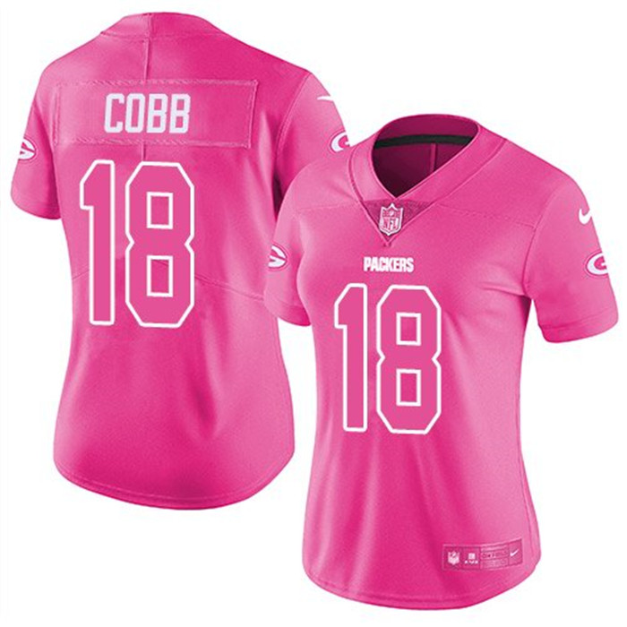 Packers 18 Randall Cobb Pink Women Rush Limited Jersey