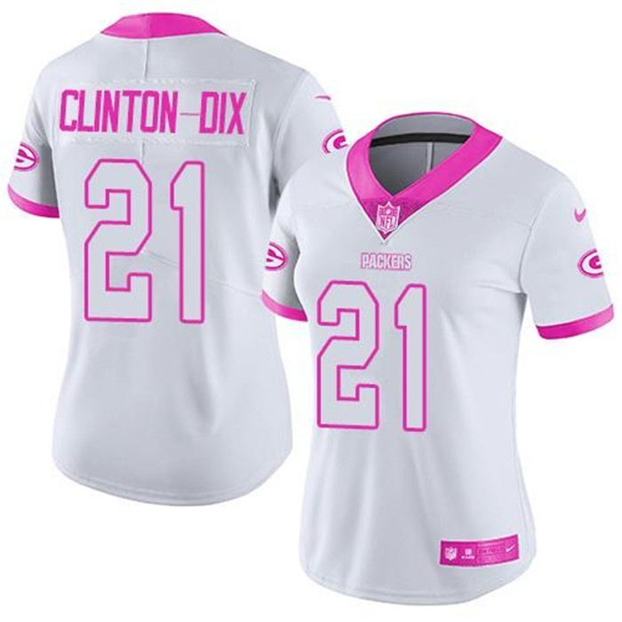 Packers 21 Ha Ha Clinton Dix White Pink Women Rush Limited Jersey