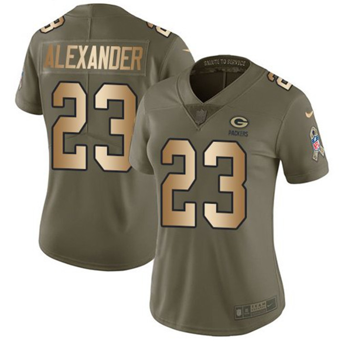 Packers 23 Jaire Alexander Olive Gold Women Salute To Service Limited Jersey