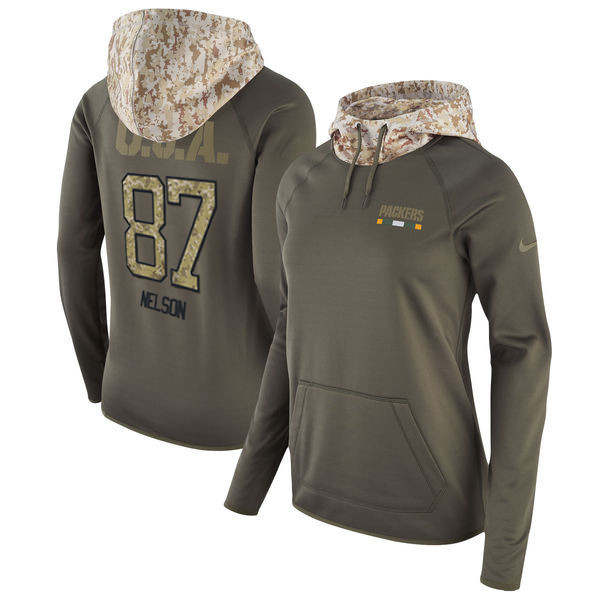 Packers 87 Jordy Nelson Olive Women Salute To Service Pullover Hoodie