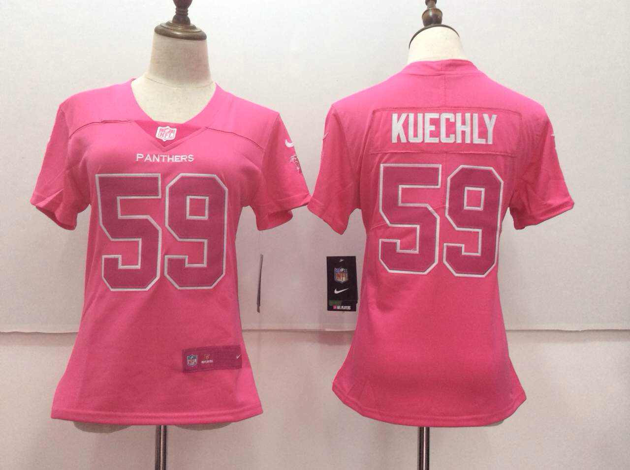 Panthers 59 Luke Kuechly Pink Women Vapor Untouchable Player Limited Jersey