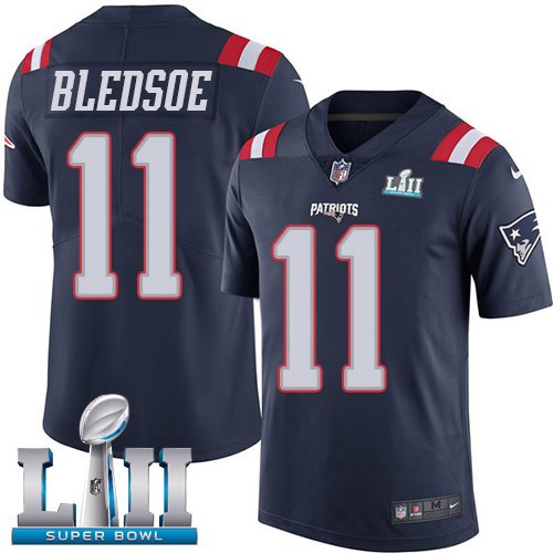 Patriots 11 Drew Bledsoe Navy 2018 Super Bowl LII Color Rush Limited Jersey