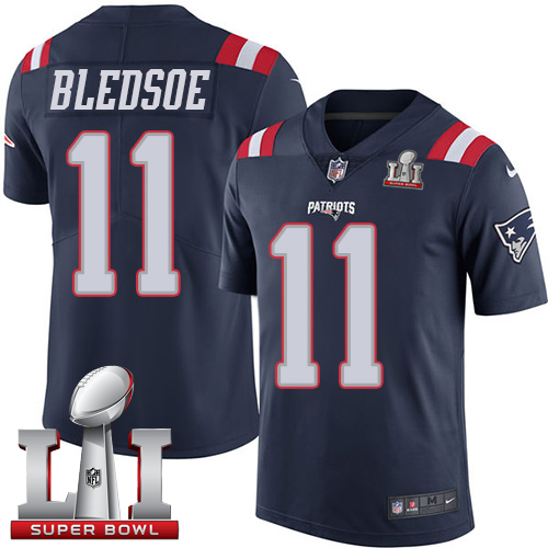 Patriots 11 Drew Bledsoe Navy Blue Super Bowl LI 51 Men Stitched NFL Limited Rush Jersey
