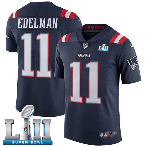 Patriots 11 Julian Edelman Navy 2018 Super Bowl LII Color Rush Limited Jersey