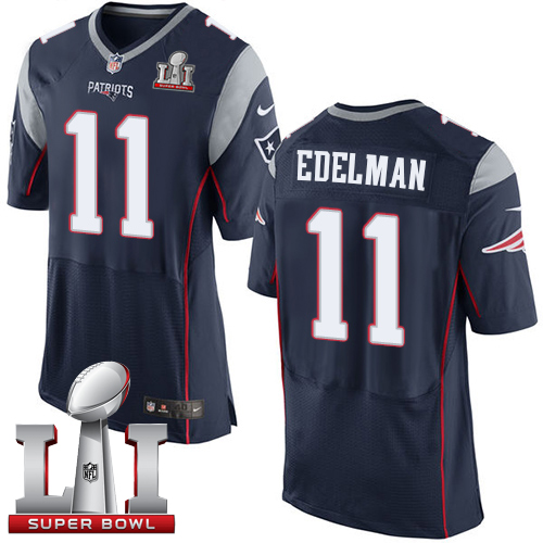 Patriots 11 Julian Edelman Navy Blue Team Color Super Bowl LI 51 Men Stitched NFL New Elite Jersey