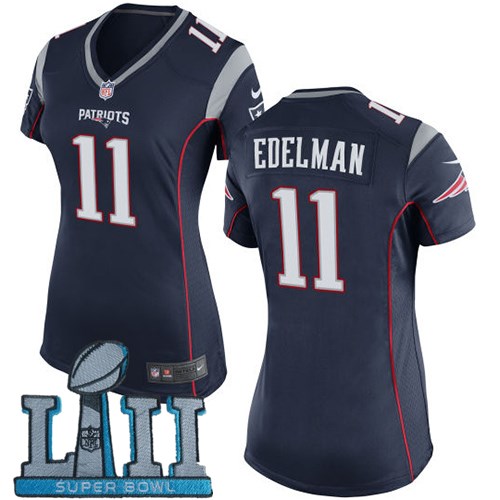 Patriots 11 Julian Edelman Navy Women 2018 Super Bowl LII Game Jersey