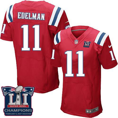 Patriots 11 Julian Edelman Red Alternate Super Bowl LI Champions Men Stitched NFL Elite Jersey
