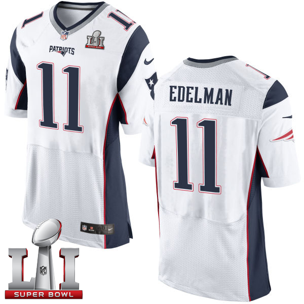 Patriots 11 Julian Edelman White Super Bowl LI 51 Men Stitched NFL New Elite Jersey