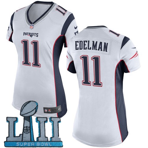 Patriots 11 Julian Edelman White Women 2018 Super Bowl LII Game Jersey