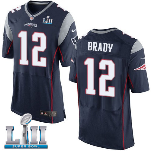 Patriots 12 Tom Brady Navy 2018 Super Bowl LII Elite Jersey