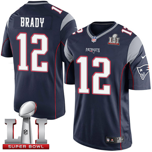 Patriots 12 Tom Brady Navy Blue Team Color Super Bowl LI 51 Men Stitched NFL Limited Jersey