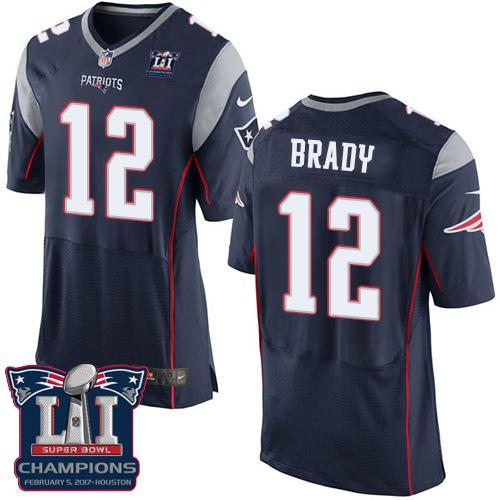 Patriots 12 Tom Brady Navy Blue Team Color Super Bowl LI Champions Men Stitched NFL New Elite Jersey