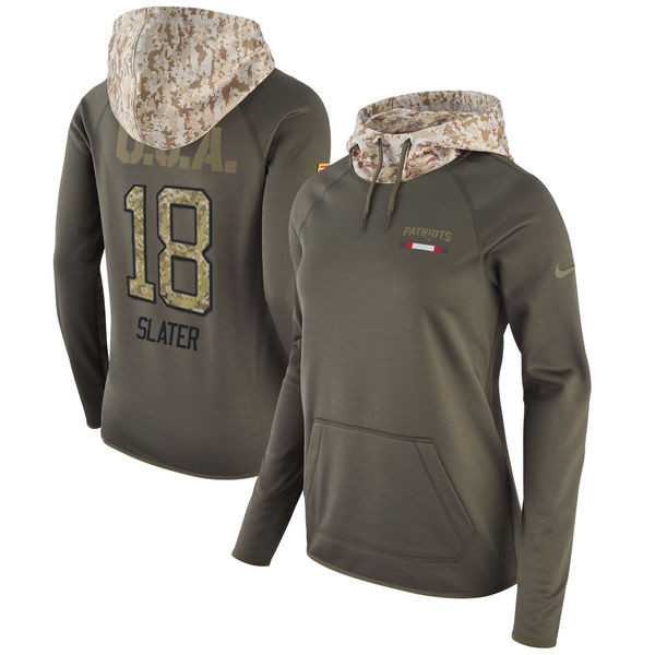 Patriots 18 Matthew Slater Olive Women Salute To Service Pullover Hoodie
