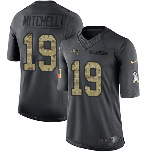 Patriots 19 Malcolm Mitchell Black Men Stitched NFL Limited 2016 Salute To Service Jersey