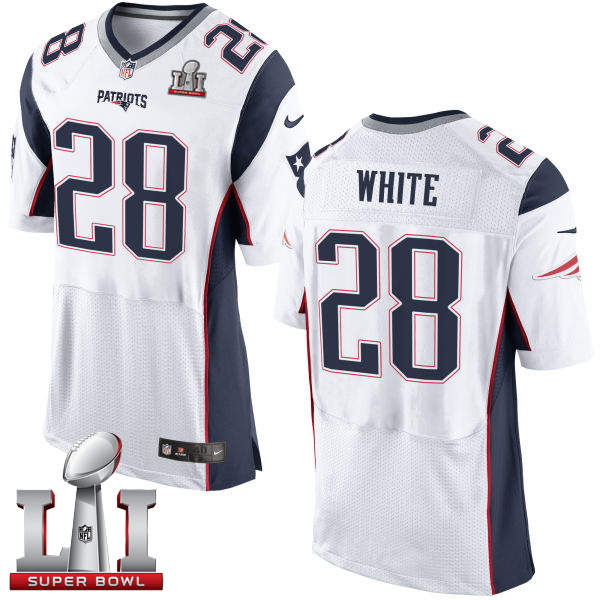 Patriots 28 James White White Super Bowl LI 51 Men Stitched NFL New Elite Jersey