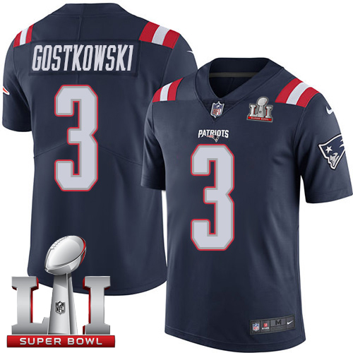 Patriots 3 Stephen Gostkowski Navy Blue Super Bowl LI 51 Men Stitched NFL Limited Rush Jersey