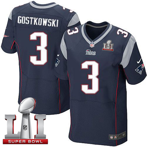 Patriots 3 Stephen Gostkowski Navy Blue Team Color Super Bowl LI 51 Men Stitched NFL Elite Jersey