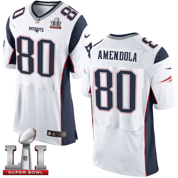 Patriots 80 Danny Amendola White Super Bowl LI 51 Men Stitched NFL New Elite Jersey