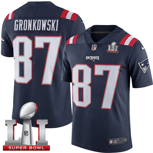 Patriots 87 Rob Gronkowski Navy Blue Super Bowl LI 51 Men Stitched NFL Limited Rush Jersey