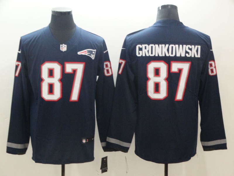 Patriots 87 Rob Gronkowski Navy Therma Long Sleeve Jersey