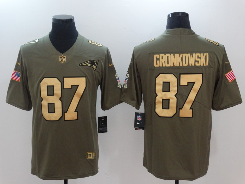 Patriots 87 Rob Gronkowski Olive Gold Salute To Service Limited Jersey