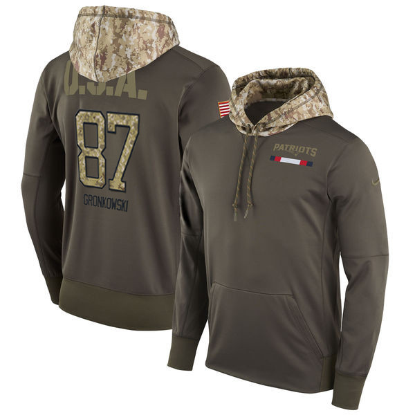 Patriots 87 Rob Gronkowski Olive Salute To Service Pullover Hoodie