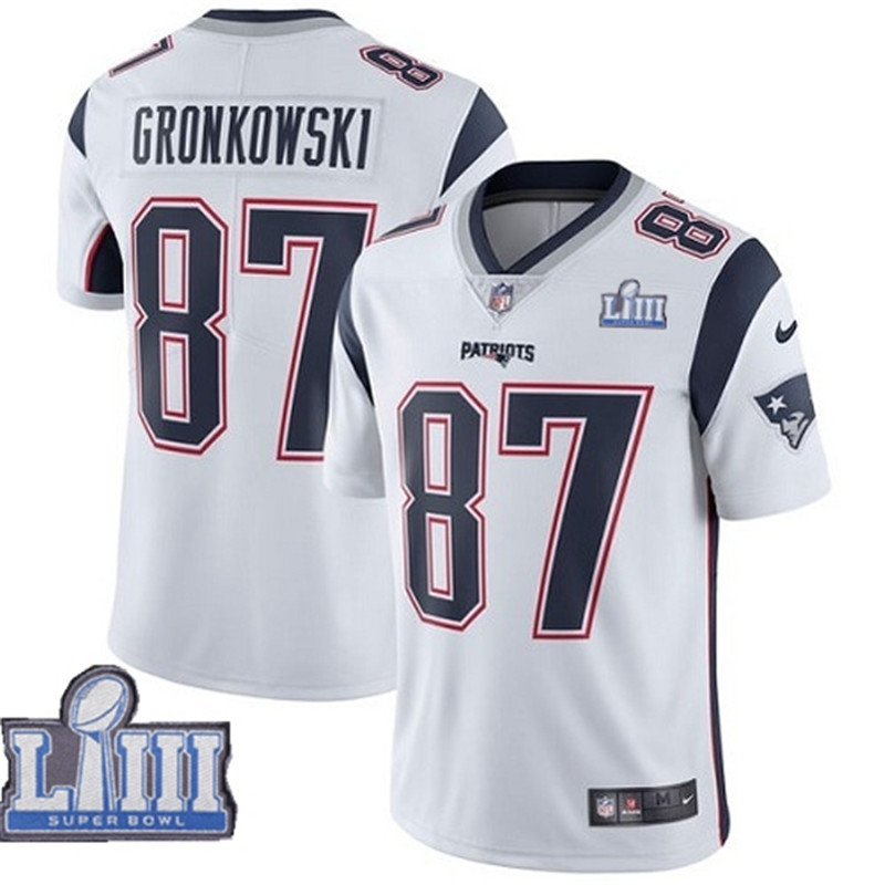 Patriots 87 Rob Gronkowski White 2019 Super Bowl LIII Vapor Untouchable Limited Jersey