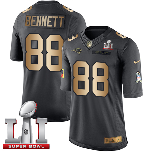 Patriots 88 Martellus Bennett Black Super Bowl LI 51 Men Stitched NFL Limited Gold Salute To Service Jersey
