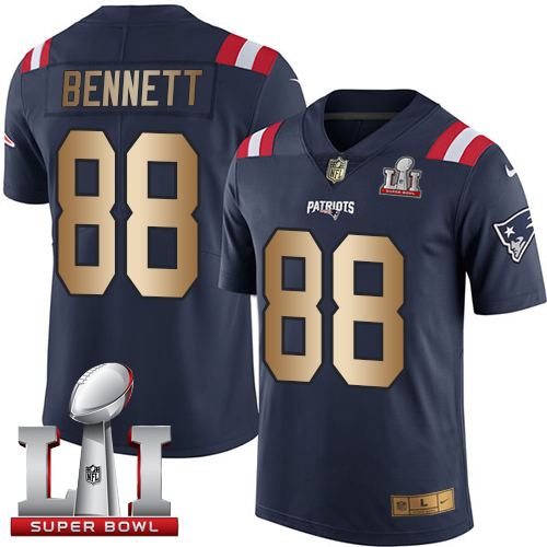 Patriots 88 Martellus Bennett Navy Blue Super Bowl LI 51 Men Stitched NFL Limited Gold Rush Jersey