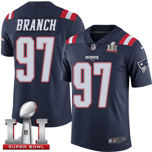 Patriots 97 Alan Branch Navy Blue Super Bowl LI 51 Men Stitched NFL Limited Rush Jersey