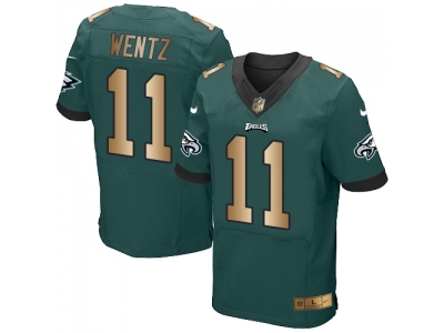 Philadelphia Eagles 11 Carson Wentz Midnight Green Team Color Men Stitched NFL New Elite Gold Jersey