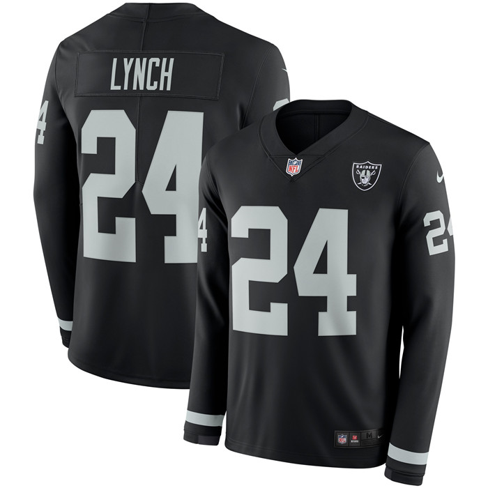 Raiders 24 Marshawn Lynch Black Therma Long Sleeve Jersey