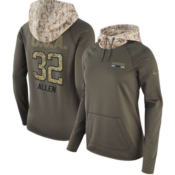 Raiders 32 Marcus Allen Olive Women Salute To Service Pullover Hoodie